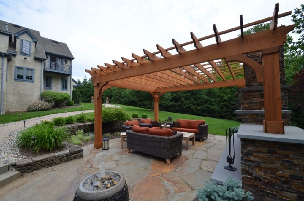Patio Design with Pergola and Fireplace - Sponzilli Landscape Group