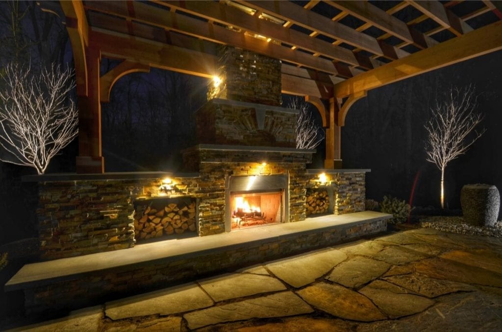 Patio Design with Pergola and Fireplace - Sponzilli Landscape Group