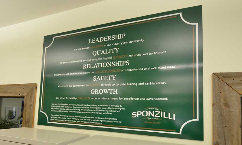 A prominent sign displays Sponzilli’s professional ethics