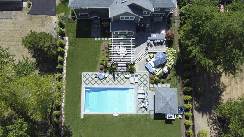 An aerial view of Sponzilli’s award-winning NJ backyard design