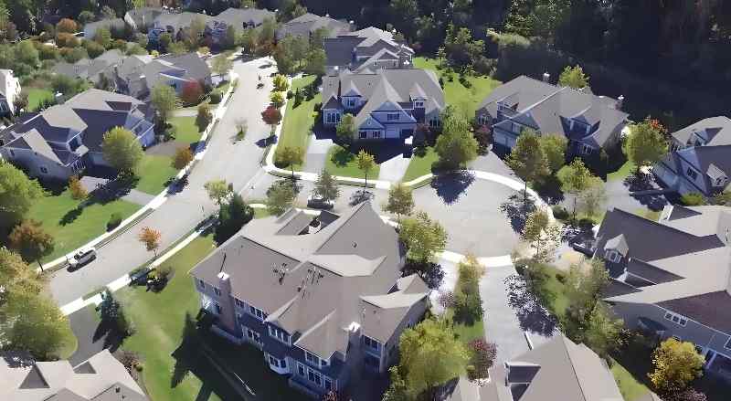 An aerial view of an HOA community that Sponzilli Landscape Group manages