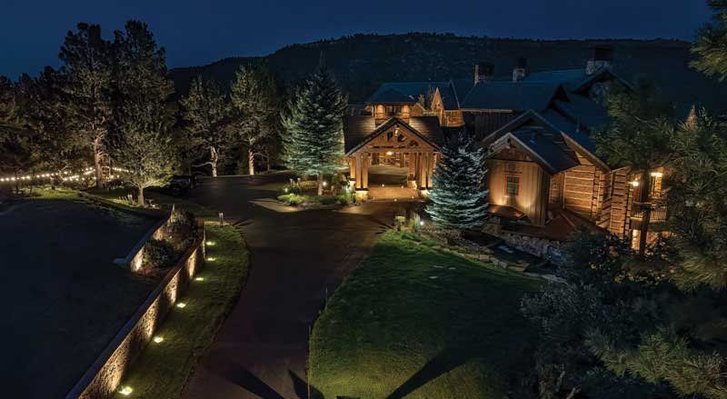 Aerial view of landscape lighting that shows shadowing