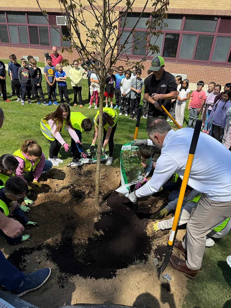 Elementary in North Caldwell gather for the 2026 Arbor Day celebration with Sponzilli Landscape Group.