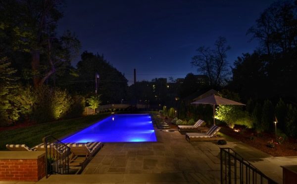Swimming Pool amd Pool Deck Lit at Night