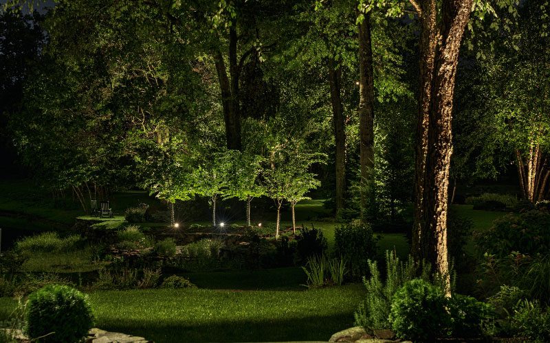 low-voltage-landscape-lighting Low voltage landscape lighting on property perimater