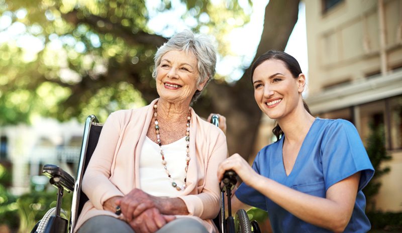 Woman in Garden with Therapist